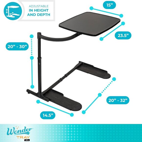 Wonder Tray, Adjustable Swivel Table, Extra-Large Computer Stand, Couch Desk & G - Picture 2 of 7